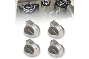 Tyrzol 4 Pcs Gas Stove Knobs 6MM Universal Cooker Replacement - Oven Switch Control With Adaptors - Metal for Various Ovens With Precise Temperature Control