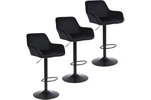 ralex-chair Bar Stools Set of 3, Height Adjustable Velvet Fabric Swivel Barstool Bar Chairs, Breakfast Dining Stools With Backrest and Armrest for Bar, Counter and Kitchen,Black