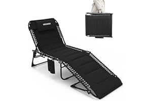 ‎WKFAMOUT WKFAMOUT Übergroß Sonnenliege Klappbar Gartenliege 5Verstellbarer Rückenlehne Outdoor Faltbar XXL Dreibeinliege Strandliege Campingbett bis 150KG mit Kissen Seitentasche 200x68CM Schwarz
