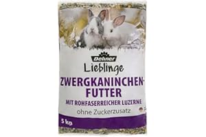 Dehner Zwergkaninchenfutter | Kaninchenfutter in Markenqualität, Alleinfuttermittel für Kaninchen, Nagerfutter ohne Zuckerzusatz und Konservierungsstoffe |mit Luzerne und Karotte | Adult | 5 kg