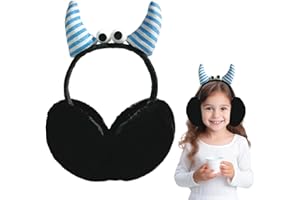 Gukasxi Ear Muffs Women Girls Cute Soft Plush Winter Warmer Outdoor Earmuffs Fluffy Quirky Cartoon Foldable Ear Warmer Cow Horn Shape Adorable Ear Cover for Adults Girls Boy Cycling Windproof