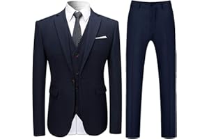 ALLTHEMEN Trajes para Hombre Traje de Esmoquin de Boda Slim Fit de 3 Piezas para Hombres Un botón Traje Formal Chaqueta Blazer Chalecos Pantalones