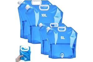 Fancysky 4 Pezzi Contenitore Acqua con Rubinetto Pieghevole (2x5L + 2x10L) – Taniche per Acqua da Campeggio Senza BPA, Sacca Acqua per Escursioni, Viaggi ed Emergenze