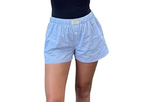 LERRITA Femmes Y2K Short à Carreaux avec Taille élastique Patte de Boutonnage Devant Lounge Shorts en Lin Élastique Shorts décontractés Loisirs Pantalons Courts Boxers Vichy Été Pyjamashorts Streetwear