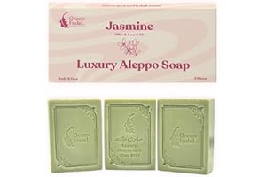 GREEN FADEL (Luxury) Sapone di Aleppo Originale con Aroma di Gelsomino, 3 pezzi, Sapone di Aleppo con Olio d'Oliva e Olio di Alloro, Sapone all'Olio d'Oliva, Sapone Naturale, Luxury Aleppo Soap