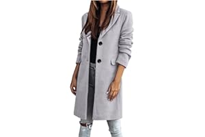 IQYU Wolljacke Damen üBergangsjacke - Wollmantel Damen Elegant Wolle-Trenchcoat Langarm Revers Blazerjacke Frauen Lang Cardigan Slim Fit Blazermantel Winter Trenchjacke Oberbekleidung Jacke Mantel