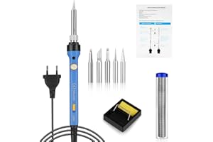 Flintronic Zestaw lutowniczy 60 W, z włącznikiem wł./wył., regulowana temperatura 200℃ 480 ℃, drut lutowniczy, stojak lutowniczy, 5 szt. końcówki, nadaje się do konserwacji domowej DIY