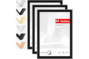 HIMEETIME® 3x Cadre Photo A5 14,8x21 cm en Aluminium Noir Cadre 14,8x21 cm,Cadre à Documents A5,Verre Acrylique Incassable Excellente Qualité Durable