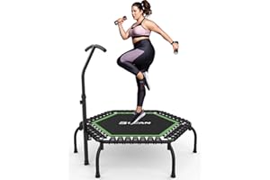 BCAN Fitness Indoor-Trampolin, Ø 102/122 cm Durchmesser, Bungee/Feder-Minitrampolin, geeignet für Erwachsene bis 250 kg, Bodentrampolin mit verstellbaren Griffen, leise und vibrationsarm.