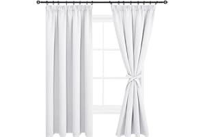 DWCN Tende oscuranti per camera da letto, per sistema a binario, con cravatte, arricciate, tende corte oscuranti, per cucina, 137 x 117 cm (A x L), colore grigio e bianco, set da 2