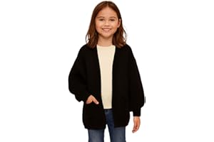 janisramone® Girls Balloon Sleeve Cardigan with Pockets, Open Front Chunky Knitted Oversized Cardigan Comfortable Warm Winter Cardigans for Girls Age 7-13 Years
