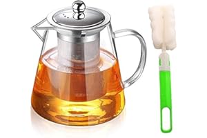 YISPIRIN Teekanne Glas, Teekanne mit Siebeinsatz, Borosilikatglas Teeservice, Teekanne Glas mit Siebeinsatz, Teekanne mit Teesieb, klare Teekanne für losen Tee und blühenden, Spülmaschinenfest 1300ML