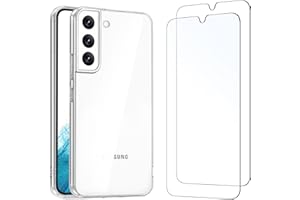 NEW'C Funda para Samsung Galaxy S22 5G Carcasa Silicona Transparente Alta y 2X Protector de Pantalla de Cristal Templado - Antiarañazos