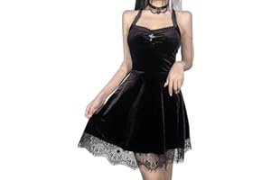 DINGJIUYAN Halloween Gothic Dress Alt Clothes for Women Black Corset Halter Lolita Dress Grunge Dresses