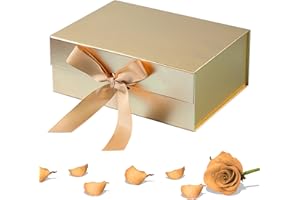 TZQFROCE Geschenkbox 22x16x8.5cm Geschenkbox mit Deckel Geschenk Box mit Magnetverschluss und Geschenkband für Hochzeiten, Geburtstage, Jubiläen（Gold）