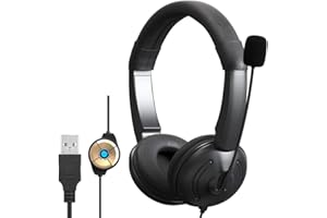 TSV USB Headset with Microphone Noise Cancelling and in-line Controls, PC Headphone For Skype SoftPhone UC Business Call Center, Online Teaching, Super Lightweight, Ultra Comfort