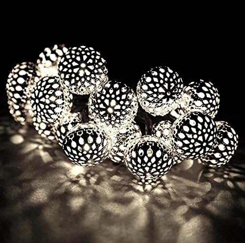 String Lights LED Solar Powered Metal Moroccan Ornament for Garden Wedding Party Christmas , Silver