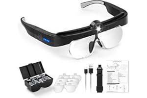 NZQXJXZ Okulary z lupą LED, lupa z opaską, ładowanie USB, 3 regulacje, do czytania, jubilerów, starszych, 5 soczewek