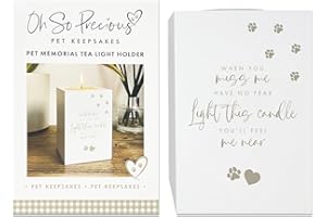 OH SO PRECIOUS PET KEEPSAKES Pet Memorial Tea Light Holder | White Wooden Bereavement Candle Holder with Paw Prints, Heart Design, and Verse | Sympathy Gift for Pet Loss | 10x7x7cm