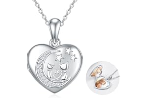 TANGPOET Heart Locket Necklace Photo Locket Necklace for Women Rose Sunflower Picture Locket Pendant Necklace Engraved Lockets Gifts for Women Mom daughter