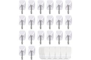 JELLYSUB 20 Hooks+40-Strips, White, Small Wire Toggle Hooks Value Pack, Organize Damage-Free Utility Hooks, Hanging Hooks Heavy Duty with Adhesive Strips, No Tools Wall Hooks for Hanging, Without Nails