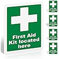 5Pcs First Aid Kit Located Here Sign - 200mm x 150mm - Self-adhesive Vinyl Safety Signs with Matte Finish - First Aid Sign Sticker