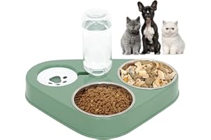 doepeBAE Ciotola Doppia in Acciaio Inox per Cani e Gatti - Distributore Automatico 2 in 1 da 500 ml di Cibo e Acqua, Ideale per Gatti e Cani Domestici (Verde)