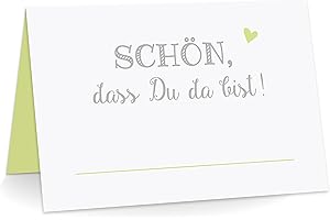 KuschelICH Tischkarten Schön, DASS Du da bist mit Herz Platzkarten zum Selbstbeschriften (Hellgrün, 50)