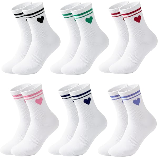 5 Paia Calzini Da Donna Tennis E Corsa – Cotone Stretto, Multicolor Con Cuori E Strisce, Taglia 38-42 - 4