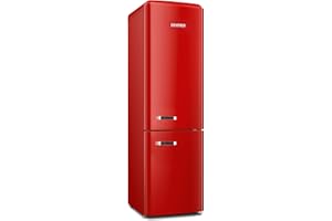 Severin Frigorifero Congelatore combinato Total NoFrost, Posa libera, Larghezza 54 cm, 250 L, Classe E, Veggibox inclusa, Retrò, Rosso, RKG 8927