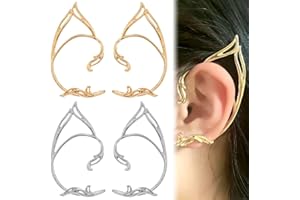 LQIOACU 2 Paar Ear Cuff Elfen Ohrringe für Damen Elfenohren Catwoman Ohrschmuck Elf Ears Elfen Ohren Elfenohren Schmuck für Elben Kostüm Feenkostüme Frauen Cosplay Kostüm (Gold, Silber)