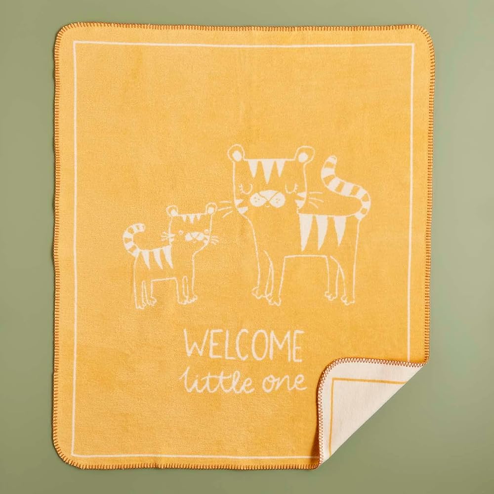 BELLA MAISON Tiger Hayvan Baskılı%60 Pamuk%33 Akrilik%7 Polyester Bebek Battaniye, Hardal, Bebek (100x120 cm)