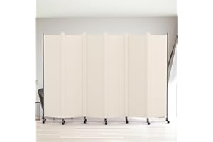 Kokorona 6 Panel Room Divider, 6FT Tall Rolling Privacy Screen with Lockable Wheels, Folding Wall Dividers Portable Room Divider for Room Separation, Included - Cover Strips, Beige, W 302 x H 178 cm