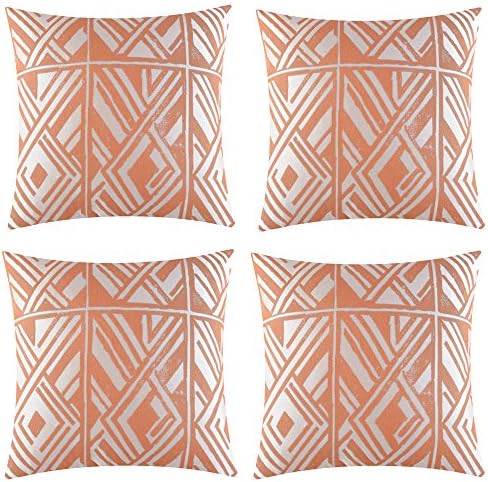 JOSCA 4 Pack of Fashion Home Office Decorative Throw Pillow Case Sofa Car Decor Cushion Cover Geometric Jacquard Fabric Silk Pillowcase 50x50cm,Cinnamon