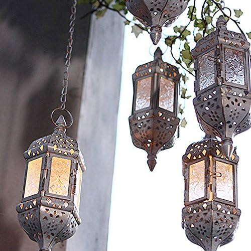 JIEDU Classic Moroccan Tonal Glass Tea Light Lanterns&amp;Wedding Garden Decorative Glass Hanging Candle Lantern