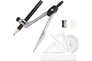 JeoPoom Geometry Set[8 Pcs], Maths Set, Including Ruler, Protractor, Compass, Pencil, Eraser, and Pencil Sharpener, Suitable for Teacher, Student, with Storage Box