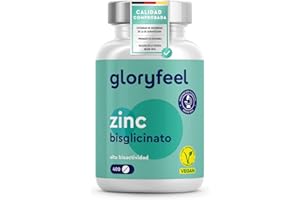 GLORYFEEL Zinc 25mg - 400 Tabletas (+1 año) - Bisglicinato de Zinc puro (Quelato de Zinc) - Zinc elemental de alta biodisponibilidad - Probado en laboratorio en Alemania