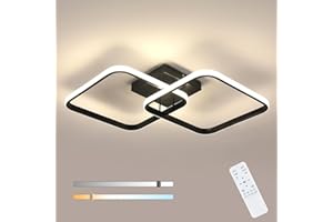 Toolight Lampara Led techo salon, Plafon Led Regulable 50W, Blanco Cálido a Frío 3000K-6500K, Luz de Techo Moderno para Sala de estar, Dormitorio, Habitación infantil(64x39x10cm), Negro