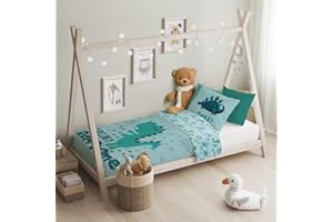 ‎TEXPOT texpot Children's Bed Linen Set 100 x 135 + 40 x 60 cm with Cute Print Motifs 100% Cotton Zip Easy Care (Dino)