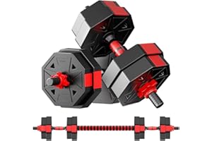 BCBIG Juego de mancuernas ajustables de 10 kg, forma octogonal, 2 en 1, juego de mancuernas y mancuernas con correas de conexión, no ruedas para deportes de fuerza, fitness, gimnasio en casa