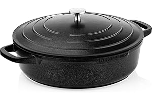 Westinghouse PERFORMANCE SERIES Sauteuse avec couvercle, 32 cm, pour induction et tous types de feux, poêle revêtue avec poignée, bord haut, passe au four et au lave-vaisselle, noire