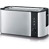 SEVERIN Automatic Long Slot Toaster, Wide Toaster with Muffin Holder, Dual Toaster for Heating and Defrosting, 1400W, Brushed