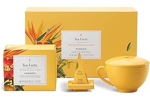Tea Forte, Soleil Gift Set with Cafe Cup, Tea Tray and 10 Handcrafted Pyramid Tea Infuser Bag (Paradis)