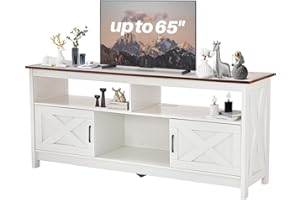 ROOMARK Mobile TV per TV da 65 pollici, credenza TV con prese, TV Board con armadi e scaffali aperti, stile country, moderno per soggiorno (marrone)