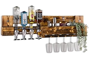 PP PERFECT PALLETS Bar de vinos/Barra de licor con soporte para botellas, estantería para paletas, estantería de pared para colgar en casa con dosificador, hecho a mano en Alemania, 118 cm de ancho