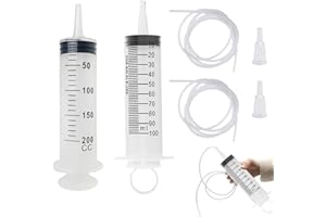 CERIOLL Seringue Plastique, 100ml 200ml Grande Seringue, Avec 2 Tuyau, Pour Laboratoires Scientifiques, Mesure De Liquide, Arrosage De Jardin, Industrie (Sans Aiguille)