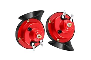 TORCARVH Zughörner Autohupe Auto Luft elektrisches Schneckenhorn 300 dB super lautes Lufthorn wasserdicht Kfz Zubehör universell für Auto LKW Motorrad Boot(Rot, 12V, 2 STÜCK)