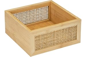 WENKO Bandeja de baño Allegre M, bandeja decorativa moderna, estilo Boho, de bambú y ratán trenzado de calidad óptima, para guardar de forma práctica los utensilios del baño, 15 x 7 x 15 cm, natural