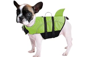 Queenmore Salvagente Cane, Giubbotto Salvagente Cane Squalo, Gilet Salvagente Per Cani, Salvagente Cane Taglia Piccola E Media Grande (Verde S)