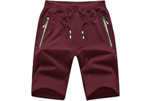 JustSun Short Homme Sport Running Jogging Coton Léger avec Poches Zippées